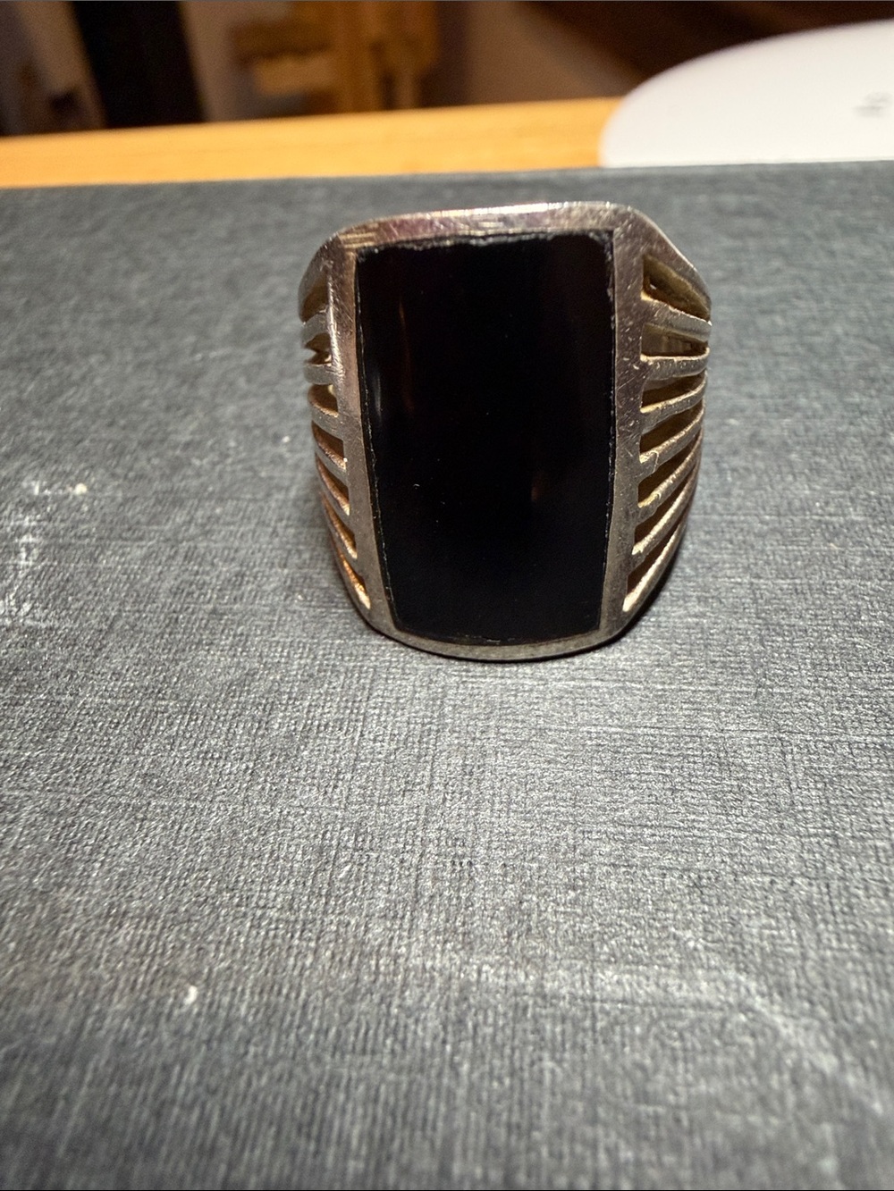 Black Stone Openwork Ring-Size 9